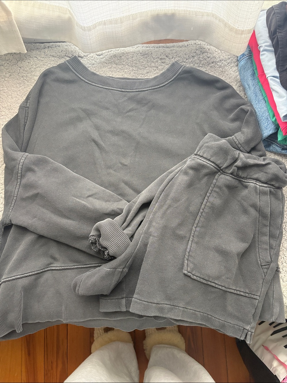 aerie Gray Cropped Sweatshirt and Shorts Set